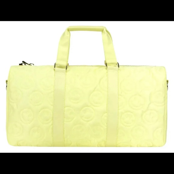 NEW STONEY CLOVER Classic LARGE PUFFY DUFFLE BAG Be Happy Yellow Smile Face - Picture 2 of 9